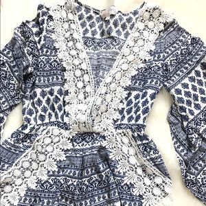 White and Blue print romper